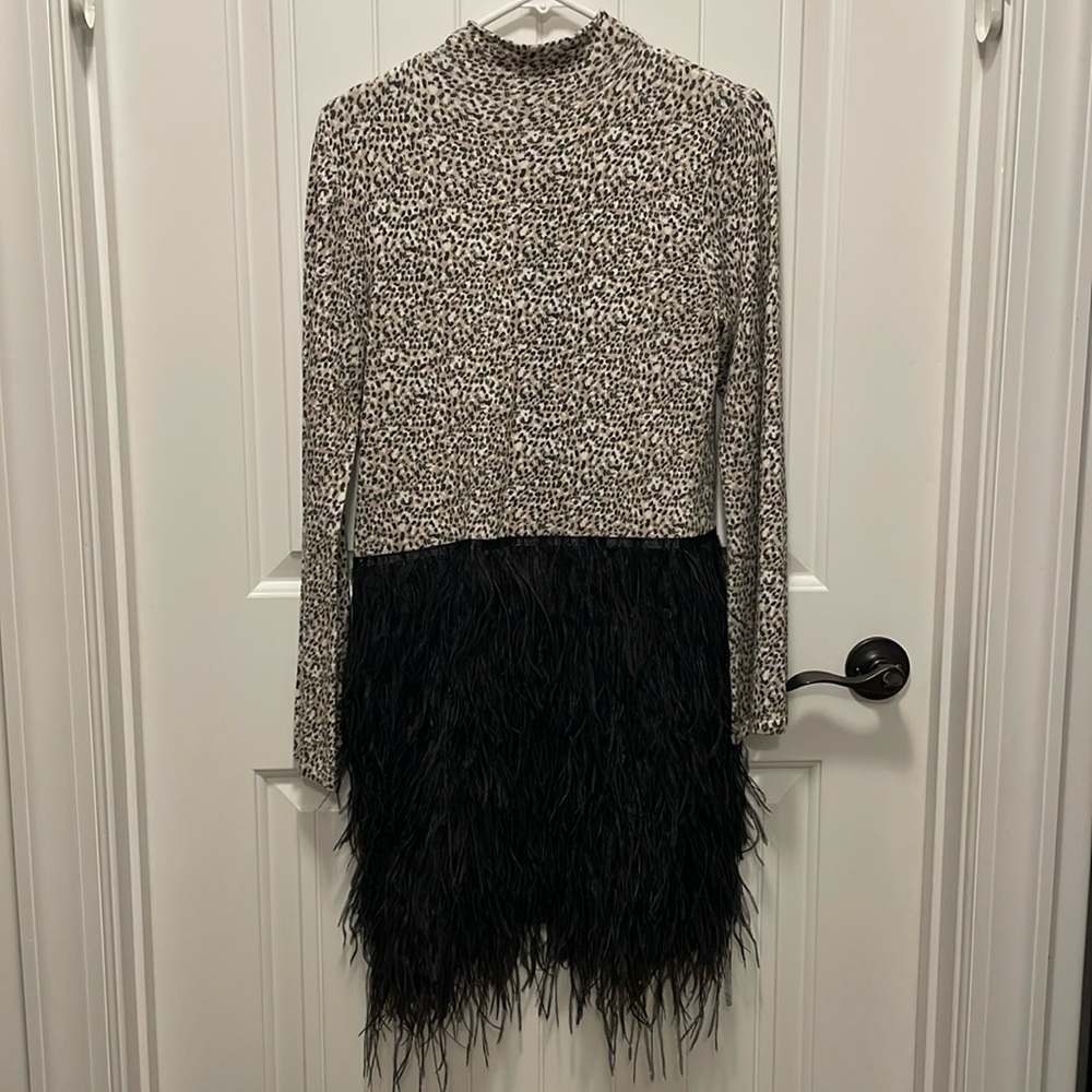 Tyler Boe Leopard Feather Dress, EUC, Size Small